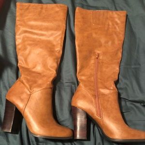 Cognac knee high boots